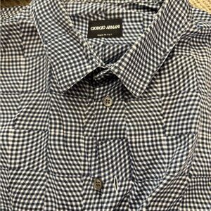 Giorgio Armani Navy and White Plaid Men's Shirt almost new